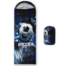 QOOMO Soccer Printed Camping Sleeping Bags,3 Season Warm & Cool Weather,Lightweight,Waterproof Sleeping Bags for Adults & Kids,Traveling,and Outdoors,Camping Gear Equipment,31x90inch