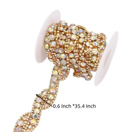 1 Yard Sew On AB Rhinestone Trimming by The Yard for Bridal Wedding Dress DIY Handmade Bridal Belt Sash Applique Headband Embellishment (Gold AB)