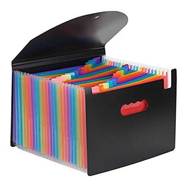 PIKAPIKA Document Stand A4 25 Pocket File Box Document Case Storage Box Organizer Freestanding (Color) Black