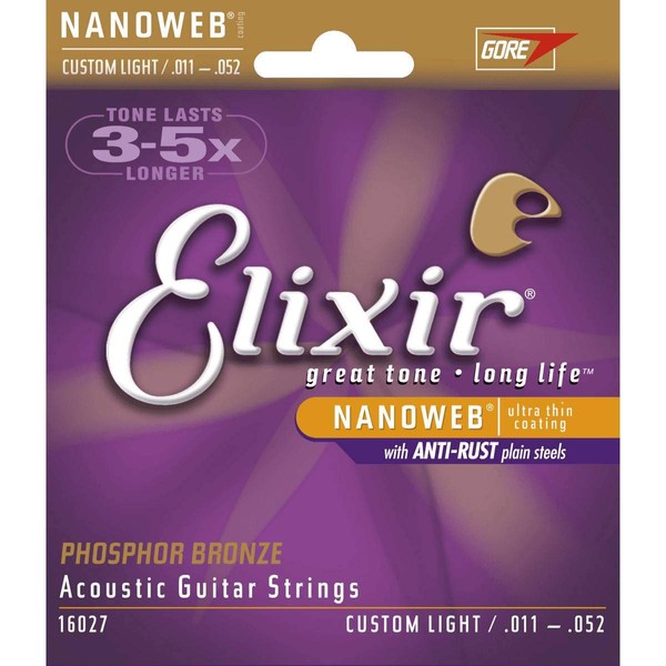 Elixir 16027 Saitensatz für Akustikgitarre (aus Phosphor-Bronze, mit Nanoweb-Beschichtung, Stärke