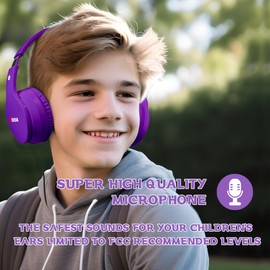 MIDOLA Kids Headphones Bluetooth 5.3 Wireless 60H Play Time Volume Limit 85/110dB Over Ear Foldable Protection Headset/Wired AUX Cord Mic for Child Boy Girl Travel School Phone Pad Tablet Purple