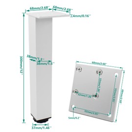 Ulifestar 4 Pack Adjustable Furniture Legs, 300mm/12'' Silver Aluminum Alloy Support Feet Heavy Duty Replacement Legs for Sofa Bed Desk TV Cabinet Couch Coffee Table Sideboards Cupboard Dresser