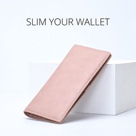 Alldaily Ultra Slim Thin Women Wallet RFID Blocking Credit Card Holder Bifold Long Ladies Billfold (Dark Pink)