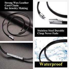 Richsteel Stainless Steel 2 mm / 3 mm Wide Versatile Unisex Leather Necklace with High Quality Name/Numbers/Engraving Black/Brown Genuine Leather with Screw Clasp, Stainless Steel