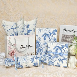 LIAPAWPAW 30 Sheets Peony Tissue Paper, Vintage Floral Gift Tissue Paper for Gift Bags Packaging, Blue Red and Black Elegant Flower Gift Wrap Paper for Wedding Birthday Party Christmas Holiday,20x14in