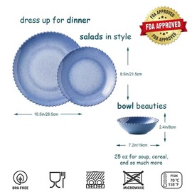 MissYIP 12 Piece Melamine Dinnerware Sets, Service for 4, Lightweight Unbreakable, BPA Free, Food Grade Plates Sets, Dishwasher Safe, Indoor and Outdoor Use