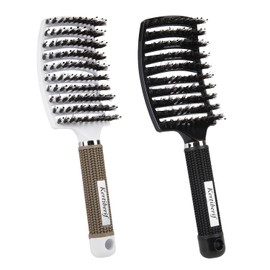 Kertiberif Boar Bristle Hair Brush 2PCS, Curved Vented Detangling Brush for Wet and Dry Hair, Styling Paddle Hairbrush for Women Men Kids Curly Straight Thick Long or Short Hair