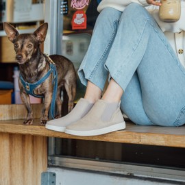 OLUKAI Pehuea Mid Women's Slip On Boot, Casual Everyday Shoes with Easy On & Off Design, Waterproof Leather, Comfort Fit & Wet Grip Rubber Soles, Taupe Grey/Taupe Grey, 8