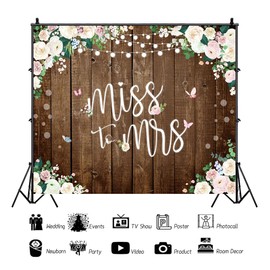 Miss to Mrs Bridal Shower Backdrop 10x8ft Rustic Wooden Board Pink Flower Butterfly Photo Backdrop Wedding Bachelorette Photography Background for Photoshoot Bridal Shower Party Decorations Banner