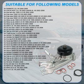 INGKAN AW5104 Professional Water Pump Kit with Thermostat & 2 Metal Gaskets Fits for Escalade，Savana，Suburban，Silverado，Yukon，Avalanche，Tahoe，Sierra 4.8L 5.3L 6.0L AW5104 Automobile Water Pump Parts