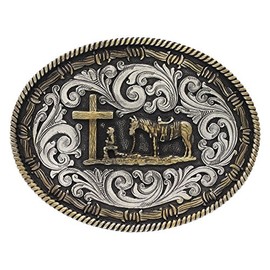 Montana Silversmiths Christian Faith Series Attitude Western Belt Buckle (Rope and Barbed Wire Christian Cowboy - Two-Tone)