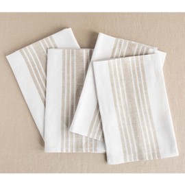 Solino Home Stripe Linen Napkins Set of 4 – 100% Pure Linen Natural and White Cloth Napkins 20 x 20 Inch – Washable Farmhouse Dinner Napkins for Summer, Fall, Thanksgiving
