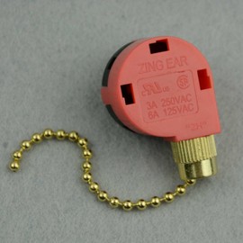 Lovinstar Zing Ear ZE-268S1 Switch 3 Speed Ceiling Fan Light Lamp Pull Chain Brass Control
