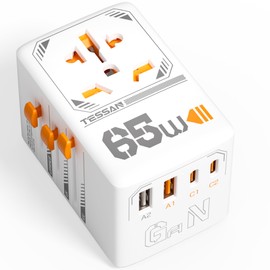 TESSAN 65W GaN Universal Travel Adapter, International Plug Adaptor with 4 USB(2 USB C) Charging Ports, Worldwide Power Outlet for US to European EU UK AUS Ireland(Type C/G/A/I)