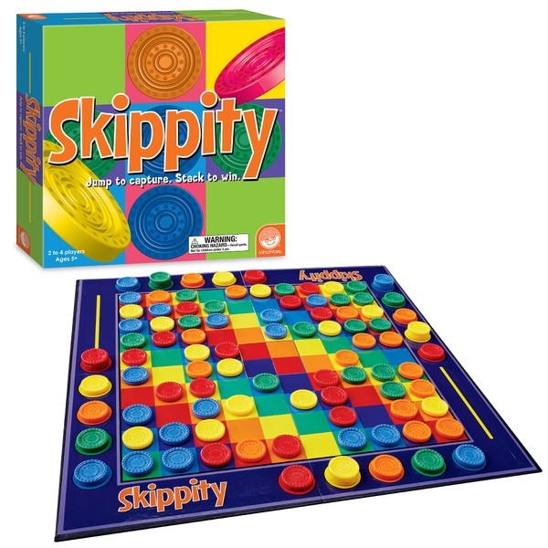 MindWare Skippity – Jump-and-Capture Board Game for 2 to 4 Players – Twist on Checkers – 100pc – Fun for Kids & Adults, Ages 5+