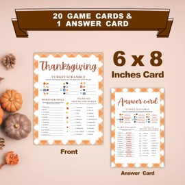 Orange Plaid Thanksgiving Game Card Set- Turkey Scramble- 30 Pcs Three-In-One Cards- Family Party Game, Holiday Activity for Kids & Adults- Party Favor And Supplies(6 x 8")- A09