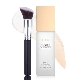 Erinde Foundation Colour Changing, Colour-Changing Foundation for Mature Skin, Concealer Foundation Make-up, Moisturising Liquid Face Make-up, Cream Foundation 30 ml & 1 Brush