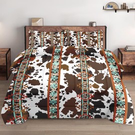WeCozy Comforter Set Full Size, Animal Vintage Retro Soft 3 Pcs Bedding Set with 2 Pillowcases for Kids and Adults, Cow Brown Cowhide Comforter Set for Bedroom Bed Decor