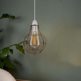 LEDSone Modern Easy Fit Geometric Vase Shape, Metal Wire Cage Pendant Lighting Ceiling Light Shade, Indoor Pendant Light Shade lamp Shade for Kitchen, Bedroom, Brushed Copper