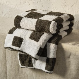 EASEON Throw Blanket for Couch-Soft Checkered Bed Throw Blanket,Knitted Boho Fluffy Throw Blanket,Cozy Fuzzy Blanket, Knit Blankets&Throws for Chair,Sofa,Home Decor,Woman,Gift (Olive Green,50 * 70")