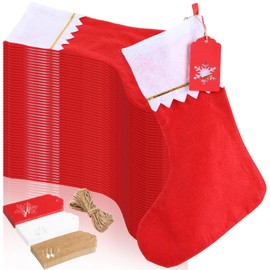 Mumucove 48 Pack Christmas Stockings Bulk with Name Tags 15 Inch Non Woven Xmas Fireplace Socks Christmas Tree Hanging Stockings Snowflake Christmas Tree Elk Hanging Tag Xmas Gifts (Red, White)