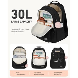 WINDARS School Backpack for Teens Girls, Aesthetic College Bookbag for Women Students Large Fashion 15.6 Inch Laptop Bag for Work Travel (Black)