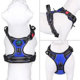 PHOEPET No Pull Dog Harness Medium Reflective Front Clip Vest with Handle,Adjustable 2 Metal Rings 3 Buckles,[Easy to Put on & Take Off](S, Royal Blue)