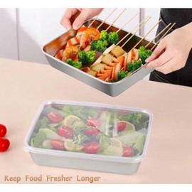 KNC 68OZ Stainless Steel Food Storage Containers Clear Lid, Refrigerator Fresh-keeping Airtight Leak Proof Stackable Box for Kitchen Travel Picnic and Camping, Set of 2(Clear Lid)