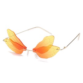 ENTHYI Butterfly sunglasses/Dragonfly Wing Shape Sunglasses for Women/Men Frameless Irregular Glasses Shades Party Sun Glasses (Orange)