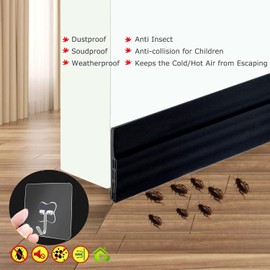 Self Adhesive Door Sweep Draft Stopper - Camel Home Weather Stripping Rubber Under Door Bottom for Interior Doors Seal Strip Insulation for Weatherproof, Soundproof, 2" W X 39" L (2Pack Black)