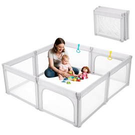 Dora dotey Light Grey Playpen for Babies and Toddlers, Foldable & Adjustable, 71x59x27 inches