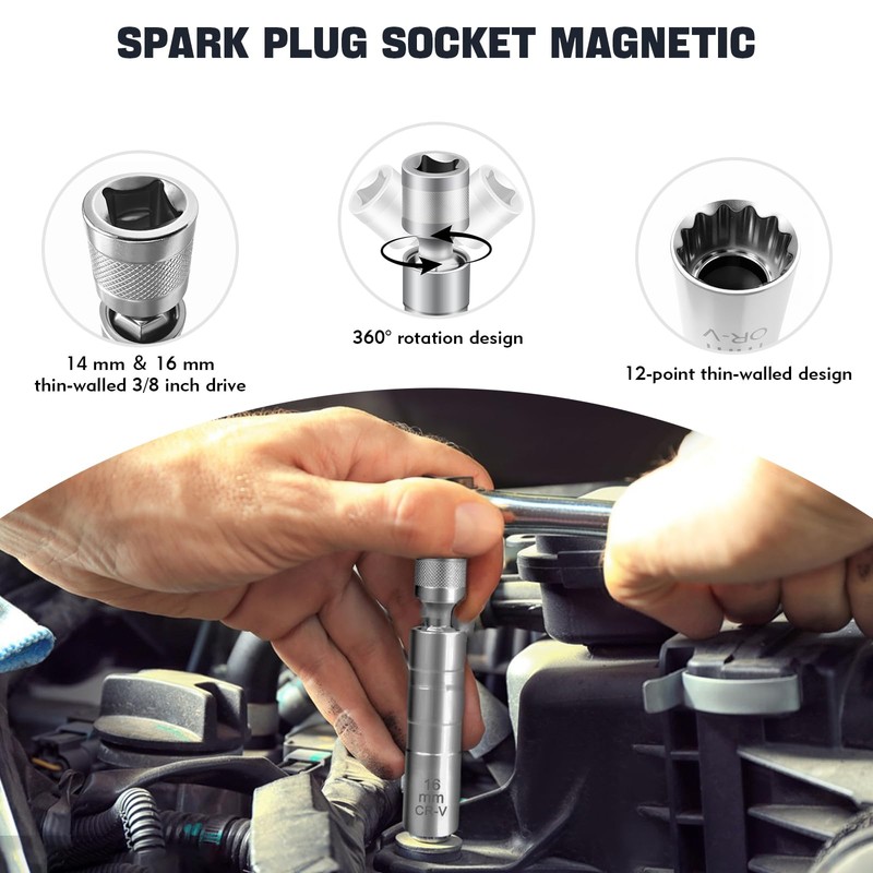 14mm&16mm Spark Plug Socket, 5/8 Spark Plug Socket Swivel for