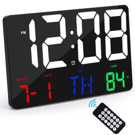 Amgico Digital Wall Clock Large Display, 11.5" LED Clock with Date, Temperature, Snooze, Adjustable Brightness, Remote Control Alarm Clock for Bedroom, Living Room, Classroom, Elderly, Kids