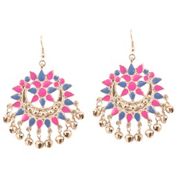 Touchstone Indian Bollywood Beautiful Style Chand Moon Shape Meenakari Enamel Afghan Gorgeous Gypsy Hangings Designer Jewelry Chandelier Earrings for Women in Gold Or White Tone.
