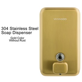 VANNSOO Wall Mounted Hand Soap Dispenser Bathroom, 1200ml 40oz Commercial Stainless Steel Liquid Soap Dispenser Wall Mount (Vertical Gold)