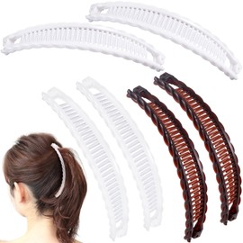 VARMDUKKE 6PCS Banana Hair Clips, Large Strong Hair Claw Clip with Double Combs, Classic Non-slip Hair Accessories for Women Straight Curly Long Hair - White, Clear, Brown