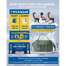 SEAFEW Ryanair Hand Luggage Bag 40 x 20 x 25 cm for Aeroplane Travel Bag Women's Small Sports Bag Weekender Waterproof Travel Duffle Bag Fitness Bag Training Bag with Shoe Compartment for Travel Gym,