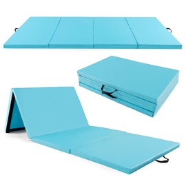 GYMAX Gymnastics Mat, 4' x 10' x 2" Folding Exercise Mat Thick w/Carrying Handles & PU Leather Cover, Anti-Tear, Tumbling Mat for Yoga Stretch Aerobics Home Gym, Trifold