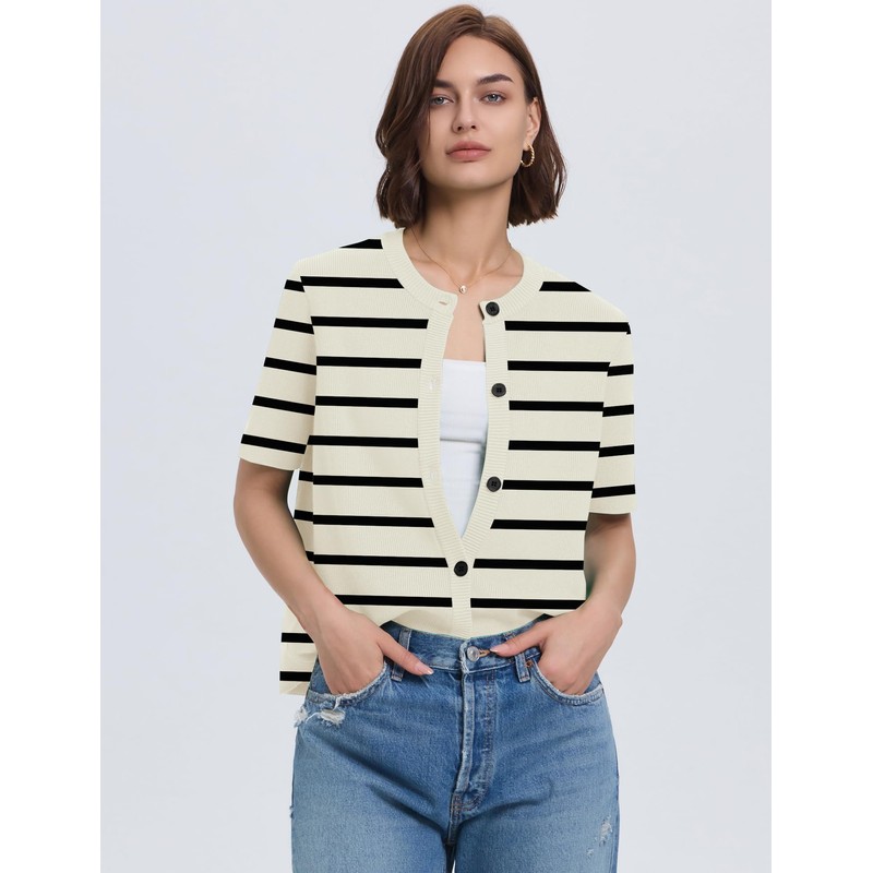 Lomon Womens Short Sleeve Button-Down Cardigan Sweater Spring Summer 2025