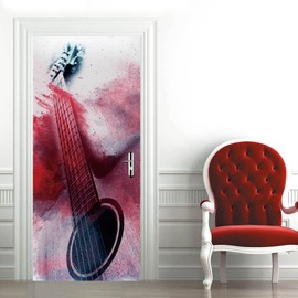 Art Abstract Art Door Sticker, Peel and Stick Vinyl Door Decals, Self-Adhesive Mural for Home Decor Door Wall Sticker (Guitar, 30.3" W x 78.7" L)