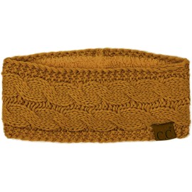Winter CC Confetti Warm Fuzzy Fleece Lined Thick Knit Headband Headwrap Hat Cap (Solid Golden Walnut)