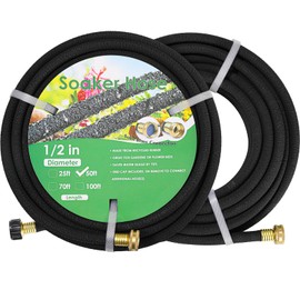 MAMIZO Soaker Hose 100 ft 1/2", Solid Brass Connectors,Heavy Duty Drip Hose to Save 70% Water, Rubber Longer Lasting, Soaker Hose for Garden, Lawn and Yard ((1/2" 50ft×2)