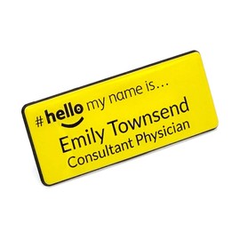 Customised Print Hello My Name is Yellow Badge, With Resin Domed Coating, Yellow/Black Text 76 x 32 mm Doctor Student Doctor GP Healthcare Assistant Nurse Practitioner Clinical Medical