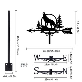 SUPERDANT Wolf Weather Vane Moon Wrought Iron Wind Vane Forest Garden Weathervane Wind Direction Indicator for Outdoor Roof Paddock Decoration