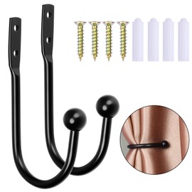 NiceLand Pack of 2 Tiebacks for Curtains, Metal Bracket, Wall Decorative U-Shape Curtain Holders, Wall Mounting, Curtain Holders, Black with Screws