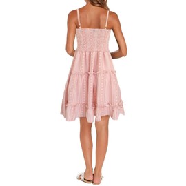 FANCYINN Women's Dresses with V-Neck and Spaghetti Straps Backless Sleeveless Floral Dress Ruffle Loose Swing Casual Dress, smoke pink stripes