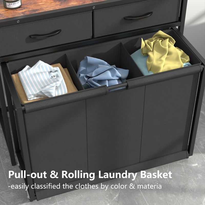 STIKELY Laundry Hamper Laundry Basket with 3 Section Pull-Out Rolling