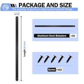 Brakki 50 Pack 36" Deck Balusters, Metal Deck Railing Spindles with Screws