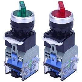 Sinyiol 2Pcs LED Light Latching Rotary Selector Switch with 110V LED lamp, 22mm 3 Positions,2 NO,Green LED Light and Red LED Light Maintained Latching Rotary Selector Switches,Ith 10A Ui 660V