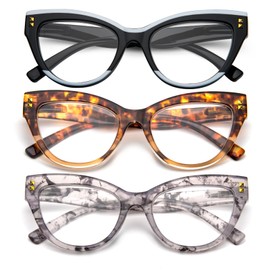KoKoBin Cat Eye Reading Glasses Blue Light Blocking 3 pack Fashion Computer Glasses With Spring Hinge(Mix Colors,3.5)
